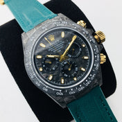 DAYTONA 40MM CUSTOM CARBON FILBER BLACK DIAL NAVY LEATHER