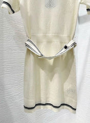 Stripe Accent Knit Polo Dress White Black Wool And Cashmere