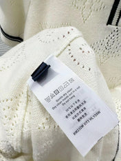 Stripe Accent Knit Polo Dress White Black Wool And Cashmere