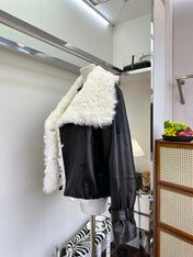 GUCCI LEATHER JACKET WITH WHITE SHEARLING