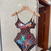 LV ONE-PIECE SWIMSUIT FEATURING VARIOUS PATCHES