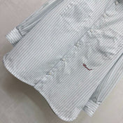 CHANEL STRIPED EMBROIDERED LOGO SHIRT WITH VERTICAL STRIPES