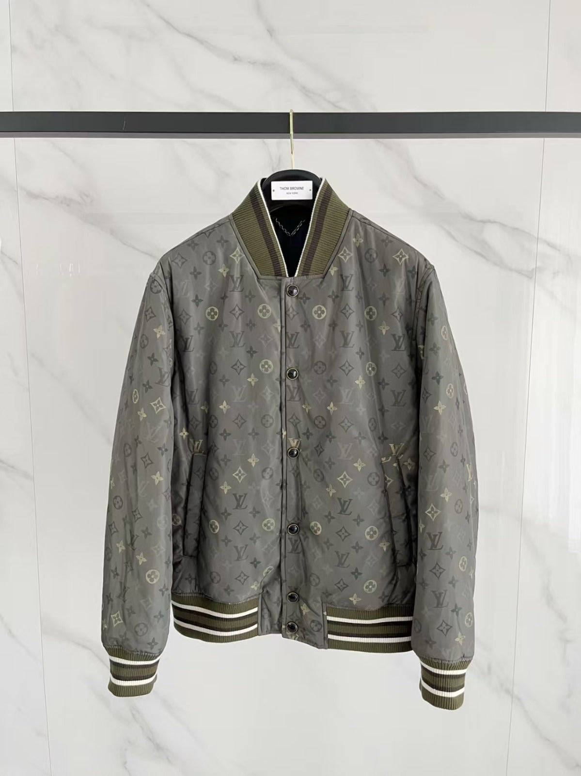 LV MAXI COAT IN GREY MIX KHAKI FABRIC