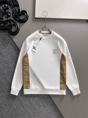 BURBERRY CHECK TRIM COTTON SWEATSHIRT IN WHITE