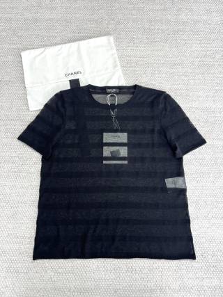 CC See-through Striped Short Sleeves T- shirt Cotton