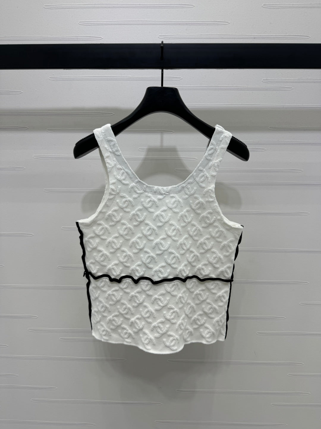CHANEL SOFT U-NECK KNIT TOP IN BLACK AND WHITE