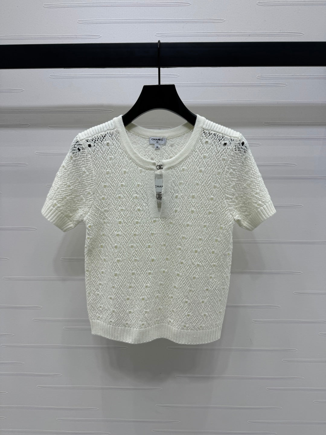 CHANEL SHORT-SLEEVE OPEN-KNIT TOP 274861