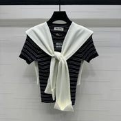 MIU 25S SHORT SLEEVE STRIPED KNITTED CAPE 264138