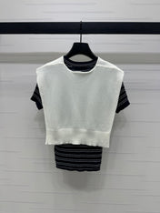 MIU 25S SHORT SLEEVE STRIPED KNITTED CAPE 264138