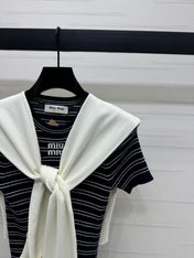 MIU 25S SHORT SLEEVE STRIPED KNITTED CAPE 264138