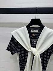 MIU 25S SHORT SLEEVE STRIPED KNITTED CAPE 264138