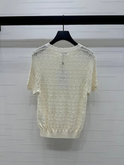 CHANEL 25S HOLLOW KNIT SHORT SLEEVE TOP 264150