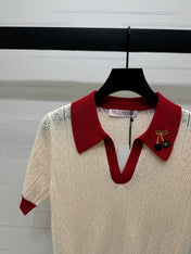 VALENTINO 25S HOLLOW V-NECK BLOUSE 264162