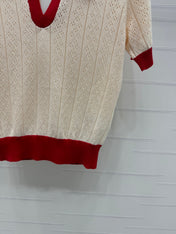VALENTINO 25S HOLLOW V-NECK BLOUSE 264162
