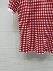 MIUMIU CREW NECK SHORT-SLEEVE PLAID KNIT TOP 274834