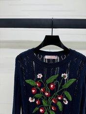 VALENTINO CREW NECK LONG-SLEEVE EMBROIDERED KNIT TOP 274958