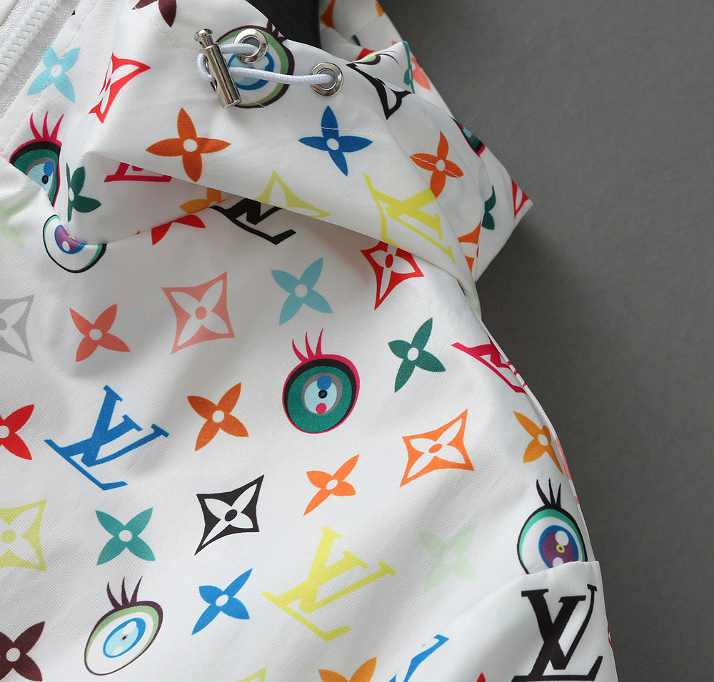LV WHITE WINDBREAKER WITH COLORFUL MONOGRAM 238983