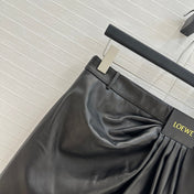 Loewe Draped Leather Skirt Black Lambskin