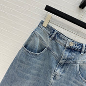 CC 25 Embroidered Short Skirt Blue Denim Cotton