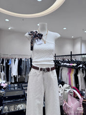 ONE SHOULDER TOP 612064 IN WHITE COTTON RIBBED