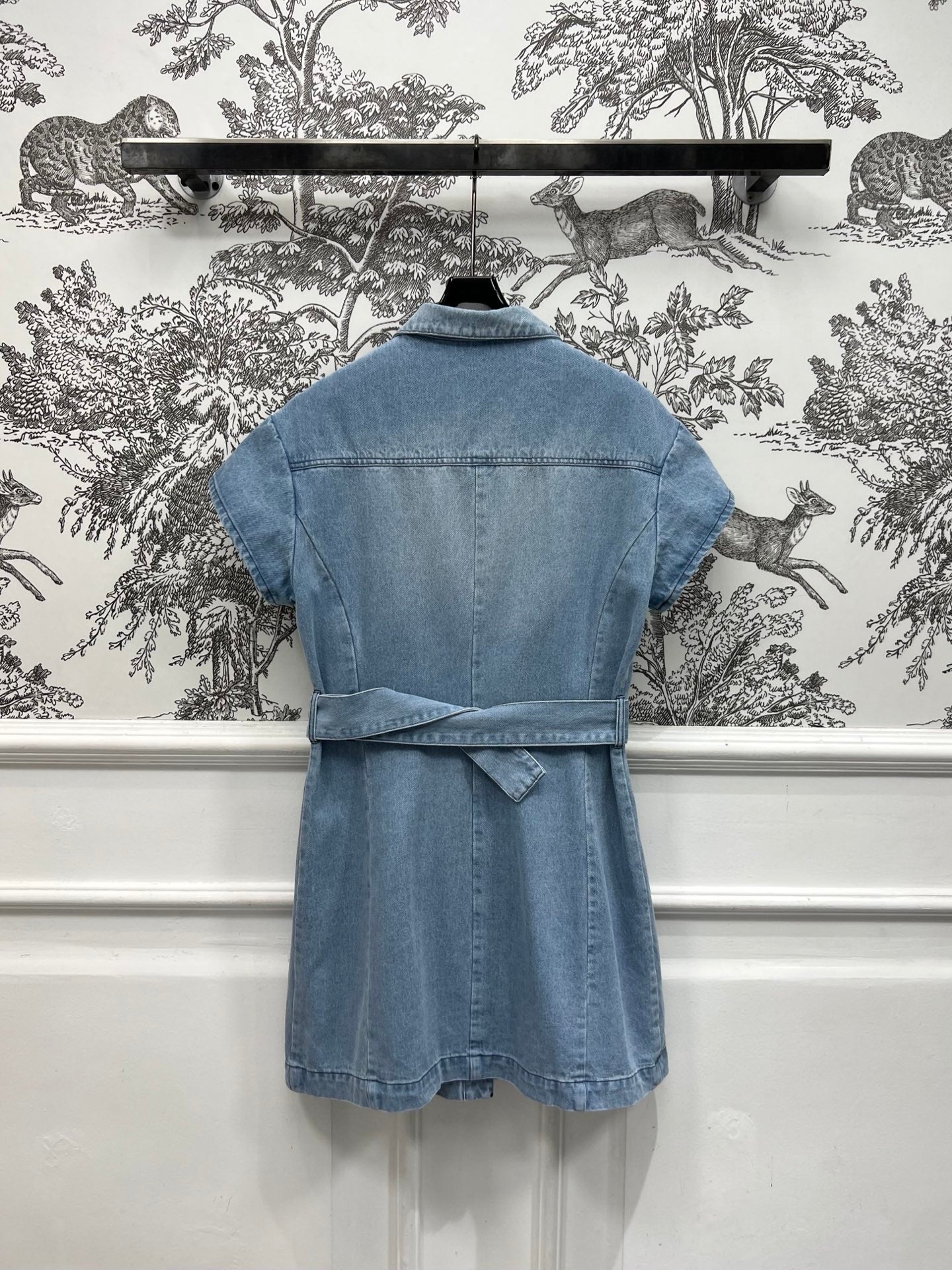 JEAN DRESS WITH FLUTTER SLEEVES DENIM JACQUARD DUSTY BLUE 266734