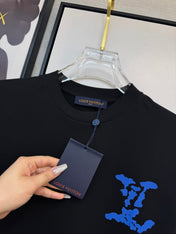 LV BLACK COTTON T-SHIRT BLUE STYLIZED LOGO 238916