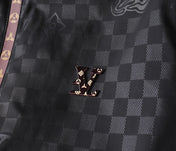 LV HOODED JACKET IN BLACK DAMIER AND BROWN TRIM 239036