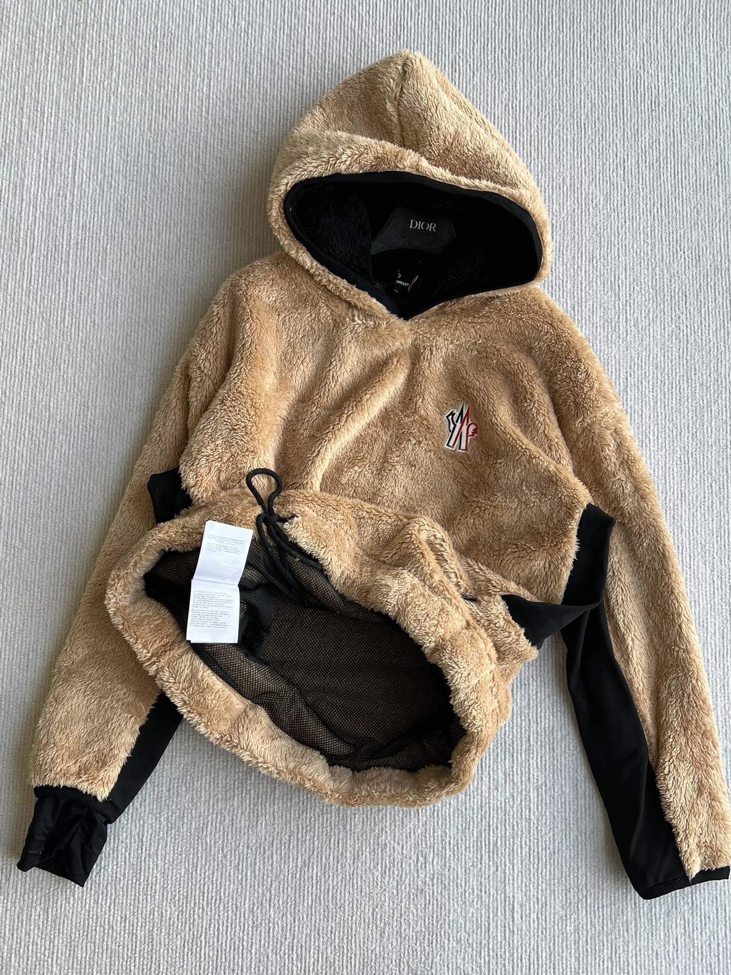 MONCLER 25S FUZZY TEDDY FLEECE HOODIE IN BROWN 042
