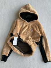 MONCLER 25S FUZZY TEDDY FLEECE HOODIE IN BROWN 042
