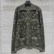 GUCCI 25 KNITTED POLO LONG-SLEEVED TOP GREEN GRAY WOOL