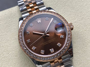 Datejust 31mm Pink Gold Steel Diamond Bezel Chocolate Dial Diamond Numerals