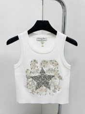 CD Star Embroidered Cropped Tank Top